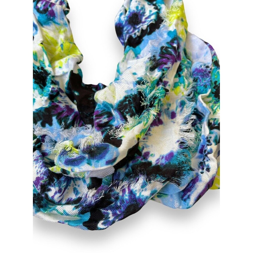 100% Rayon Scarf Blue Green Beige - Picture 3 of 3